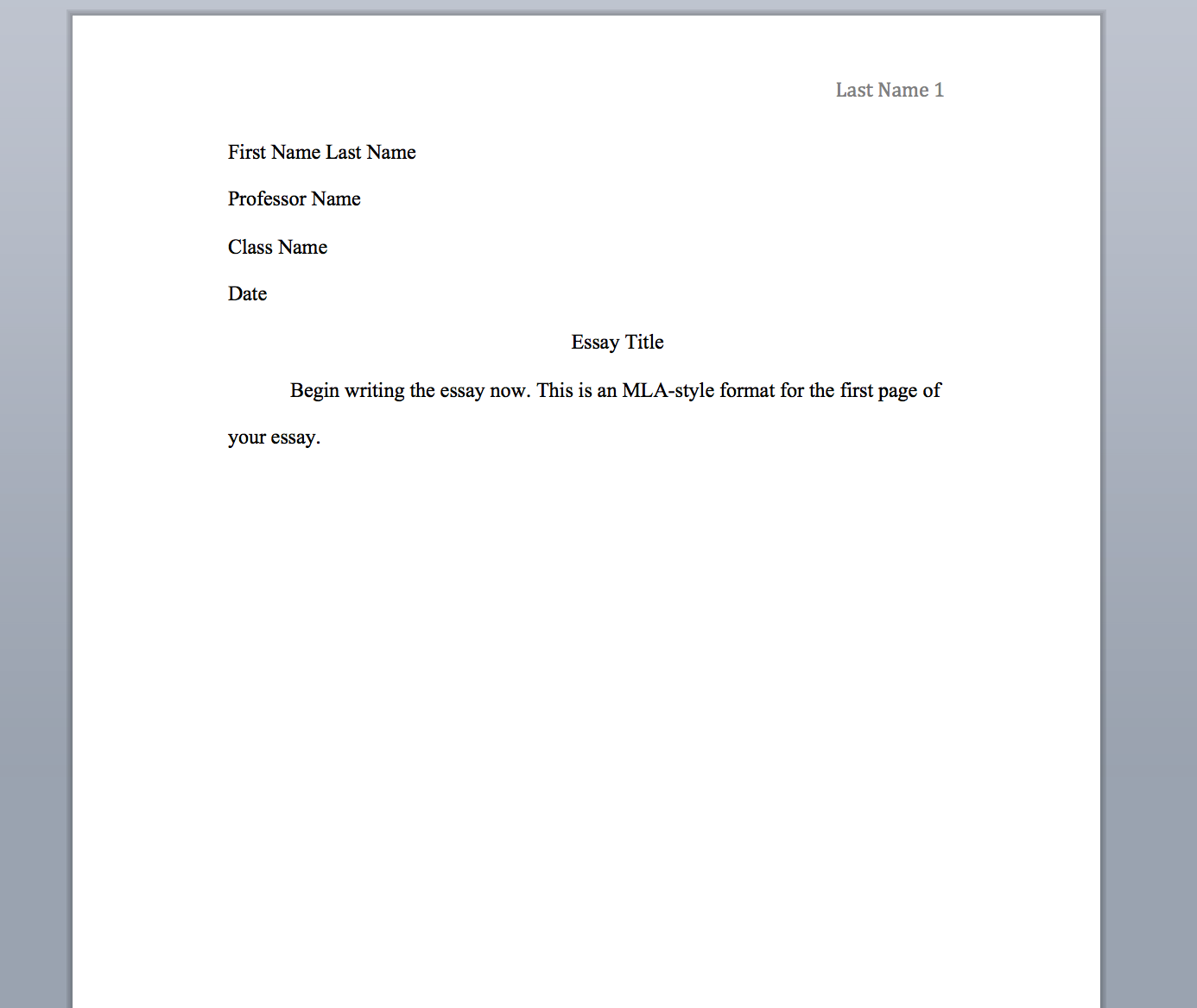 top left of essay